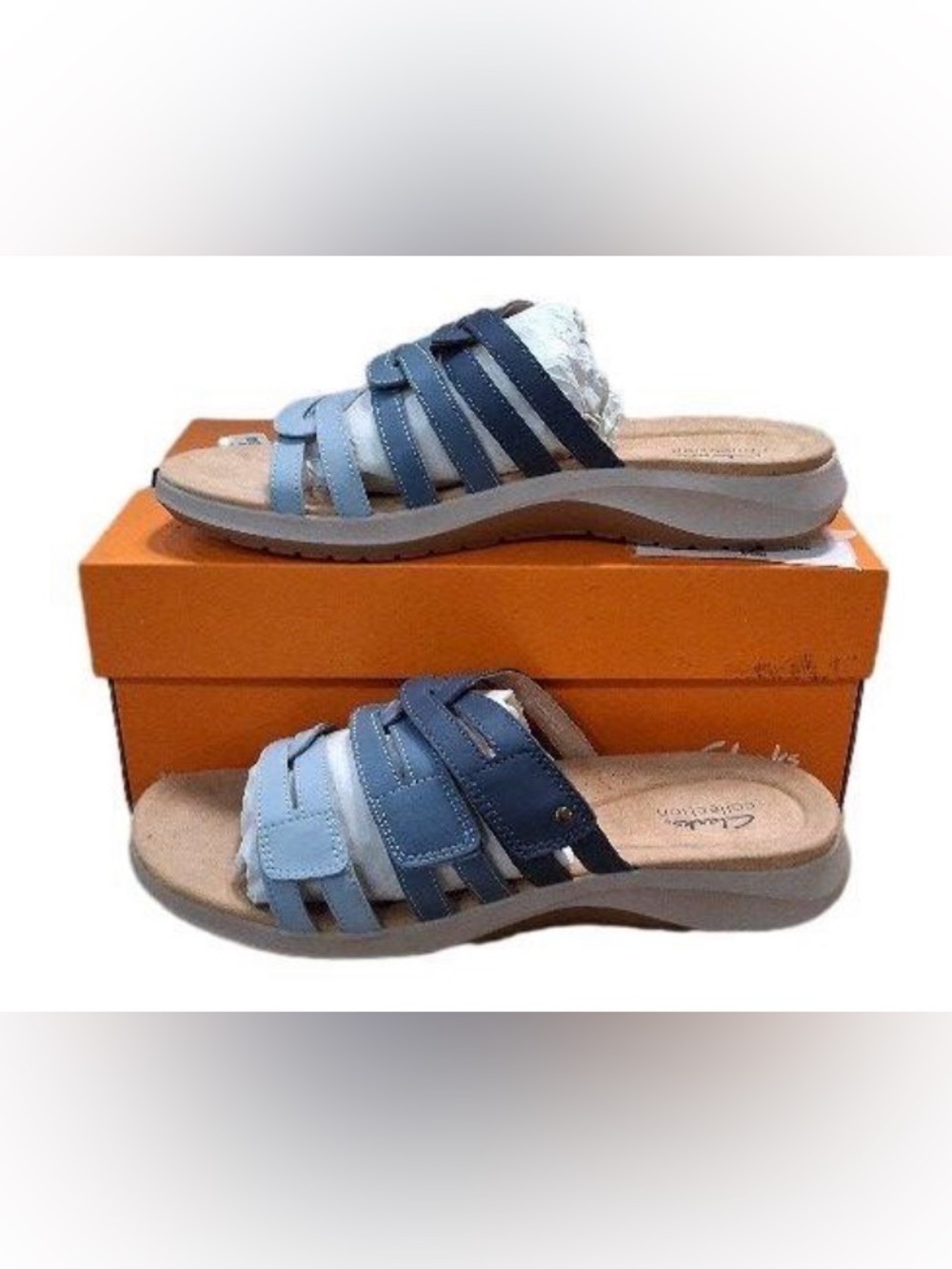NIOB, Clarks, Mira Bay, size 11W, Blue Multi-Strap Slide Sandals, elegant